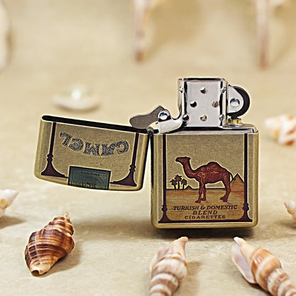 Zippo Vintage Antique Bronze Camel Lighter – WWII Style Embossed Metal Kerosene Lighter 205-DS260