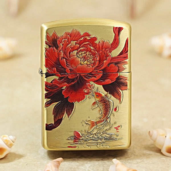 Zippo Armor 3D Engraved Peony & Koi Fish Edition 162-DS400