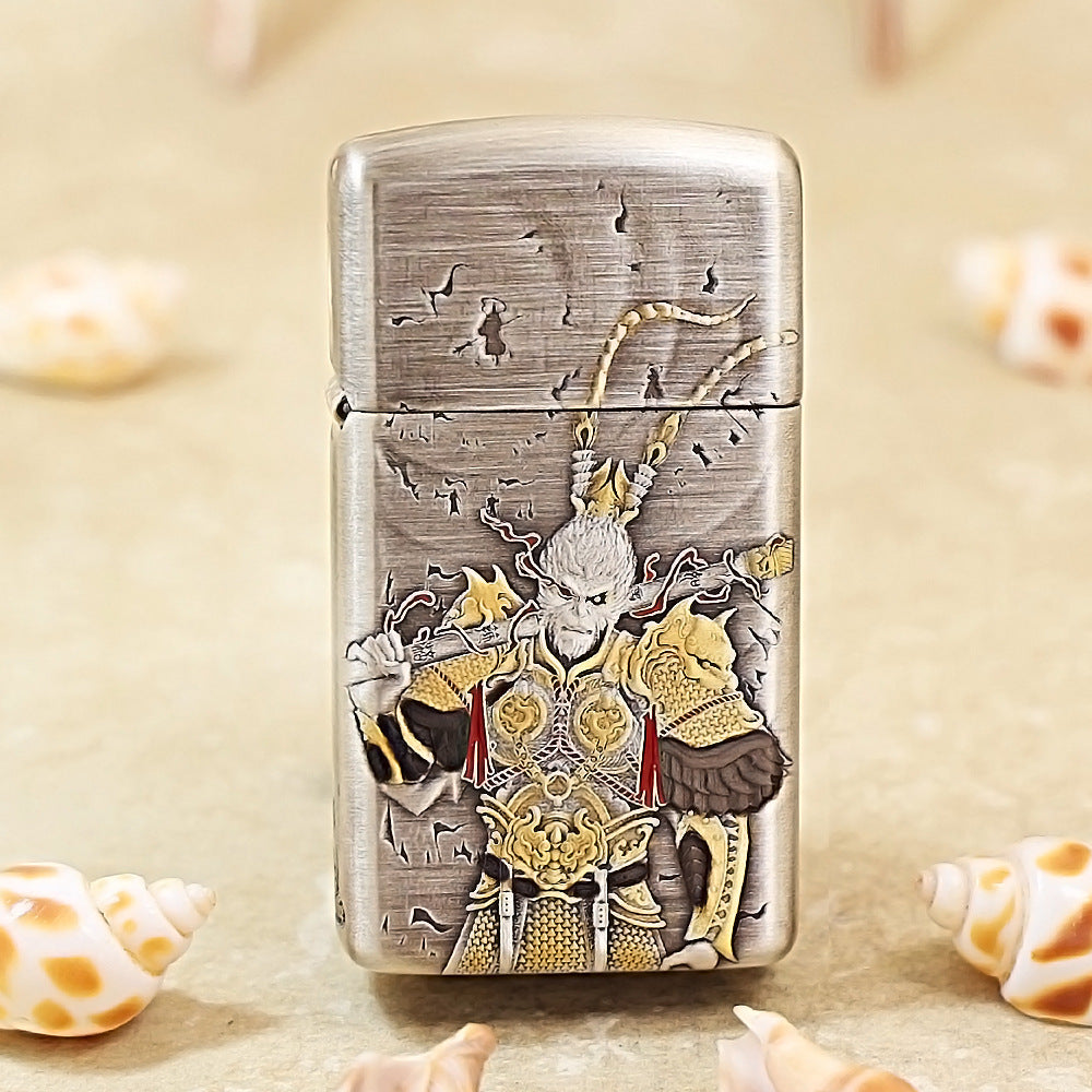 Zippo Slim Silver-Plated Shell-Sun Wukong Engraving DS360