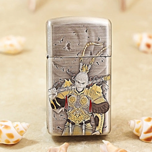Zippo Slim Silver-Plated Shell-Sun Wukong Engraving DS360