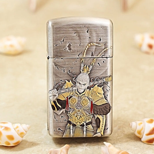 Zippo Slim Silver-Plated Shell-Sun Wukong Engraving DS360