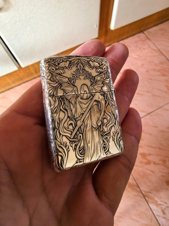 Zippo Armor Sterling Silver High-Relief 5-Side Engraved "Devil & Angel"