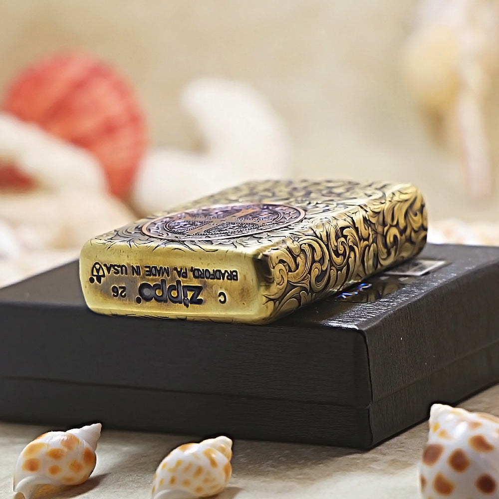 Zippo Armor Lighter – Constantine Engraved & Vintage Tangcao Floral Scroll 162-DS262