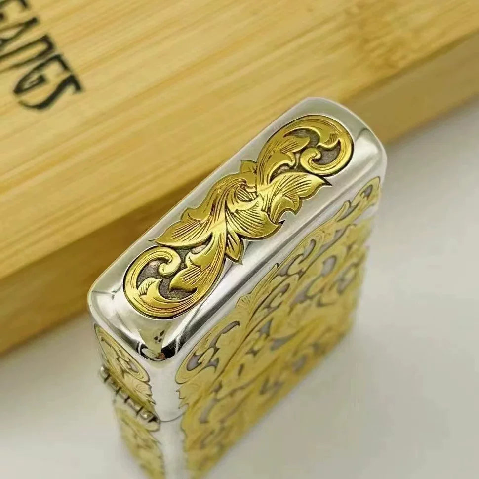 Zippo Armor Sterling Silver Hand-Engraved "Tang Grass Fairy" with 24K Gold