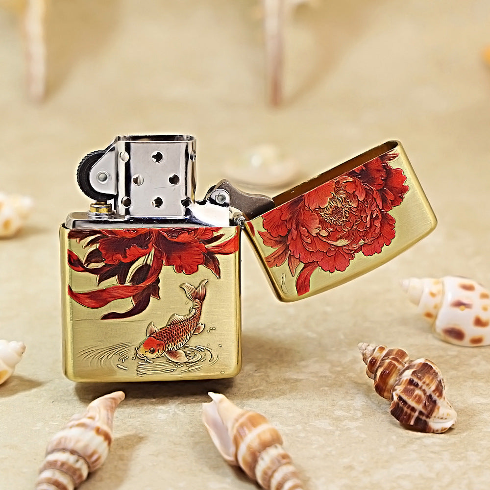 Zippo Armor 3D Engraved Peony & Koi Fish Edition 162-DS400