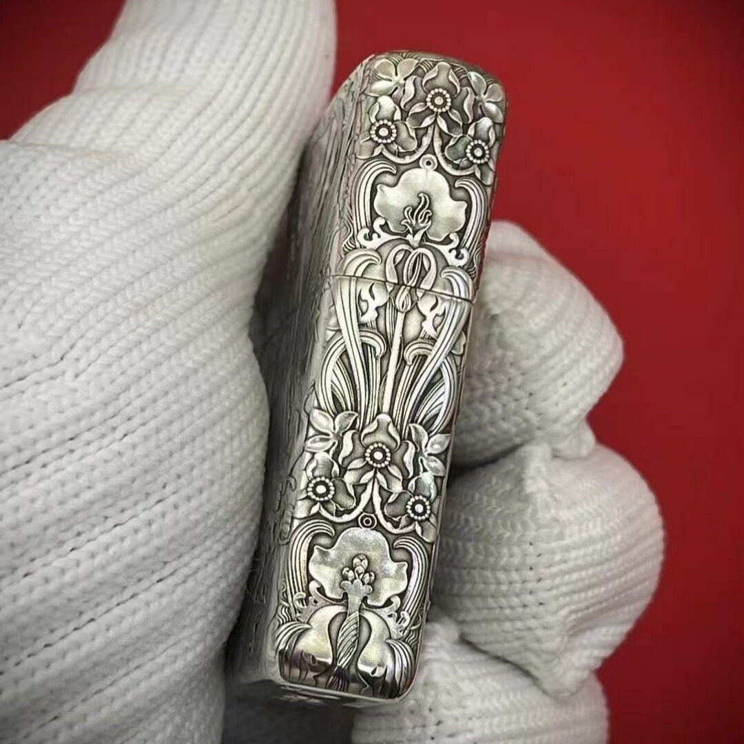 Zippo Armor Sterling Silver High-Relief 5-Side Engraved "Devil & Angel"
