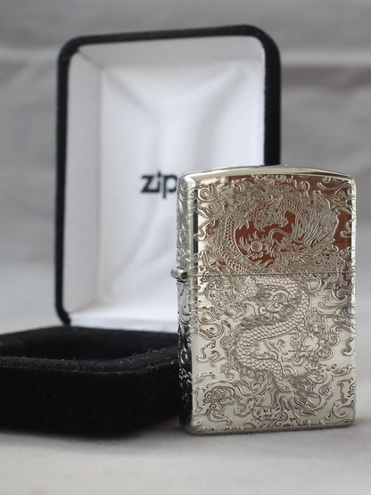 Zippo Armor Sterling Silver - 5-Sided Deep Engraved Oriental Dragon