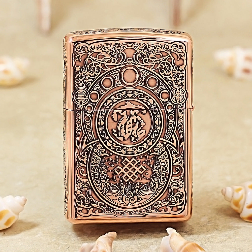 Zippo Red Copper 3D Carved Pixiu Pattern 205-DS355