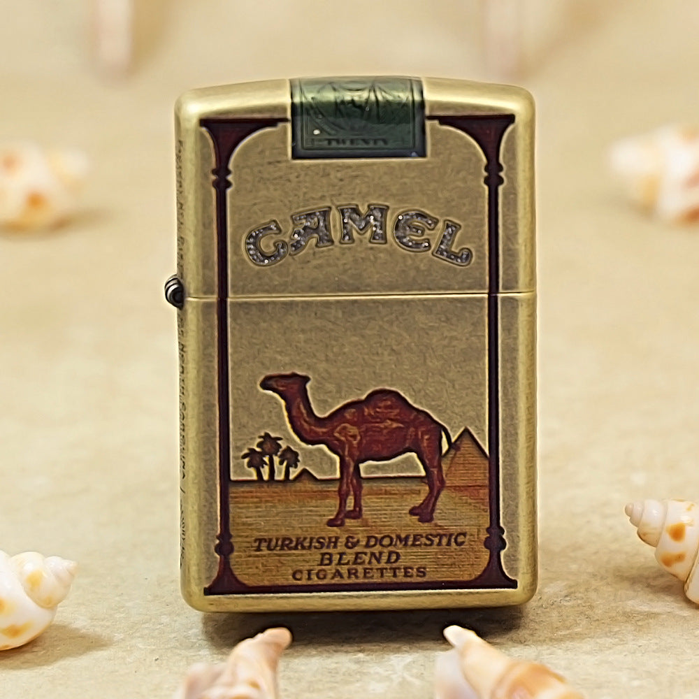 Zippo Vintage Antique Bronze Camel Lighter – WWII Style Embossed Metal Kerosene Lighter 205-DS260
