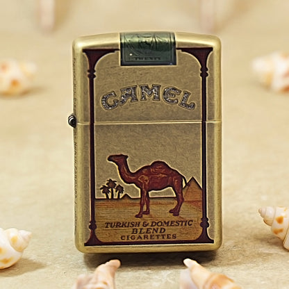 Zippo Vintage Antique Bronze Camel Lighter – WWII Style Embossed Metal Kerosene Lighter 205-DS260