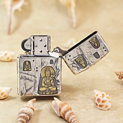 Zippo Intricate Two-Tone Antique Stone Grotto Buddha Relief 162-DS196