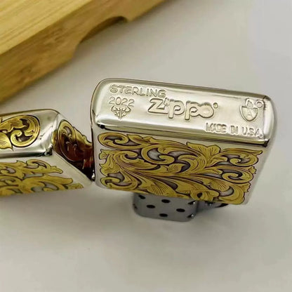 Zippo Armor Sterling Silver Hand-Engraved "Tang Grass Fairy" with 24K Gold