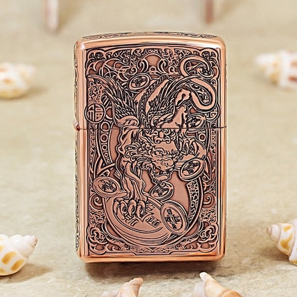 Zippo Red Copper 3D Carved Pixiu Pattern 205-DS355