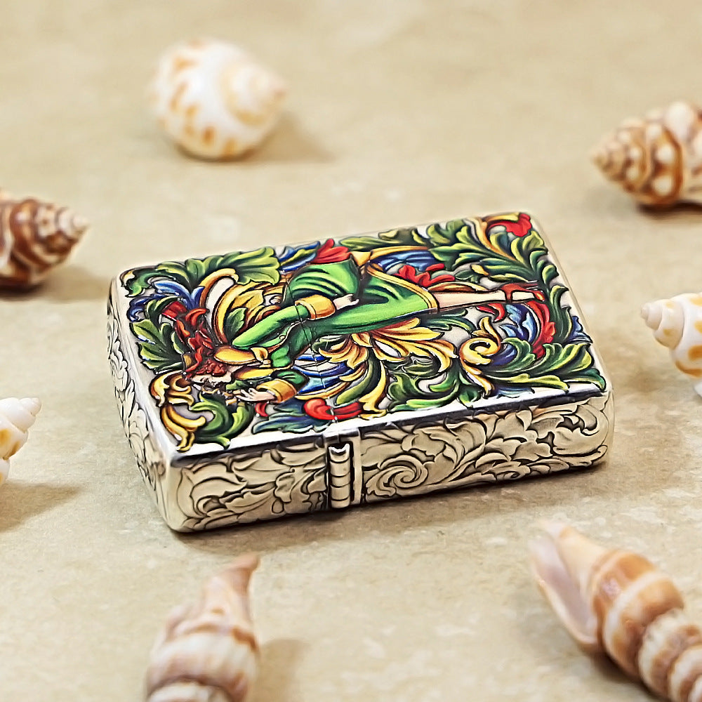 Zippo Armor Silver-Plated 3D Relief Lighter - Iconic "Windy Girl" Painted Edition 162-DS290