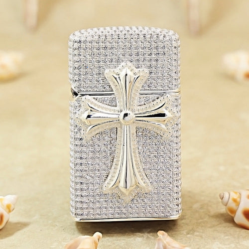 Zippo Slim Silver-Plated Cross Crystal-Embellished DS335