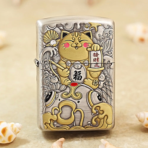 Zippo Silver Plated Lucky Cat- Maneki Neko 162-DS273