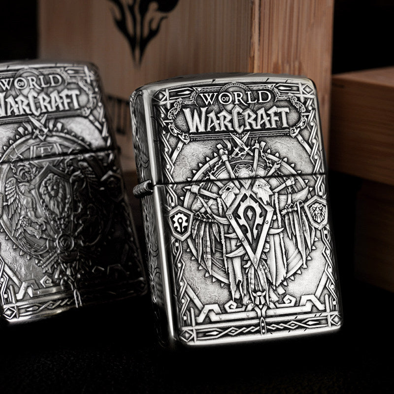 Zippo Armor Sterling Silver World of Warcraft (WoW) Lighter - 5-Sided Handcrafted Deep Carved Relief