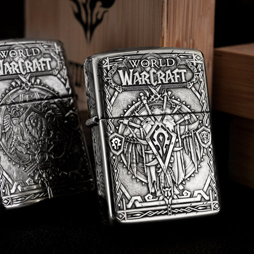 Zippo Armor Sterling Silver World of Warcraft (WoW) Lighter - 5-Sided Handcrafted Deep Carved Relief