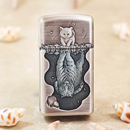 Zippo Slim Brushed Metal The Hidden Tiger DS362