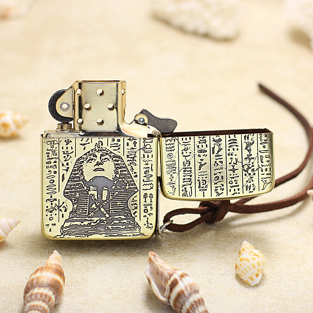 Zippo 1941 Replica Antique Brass Engraved Anubis Silver Coin - CC124