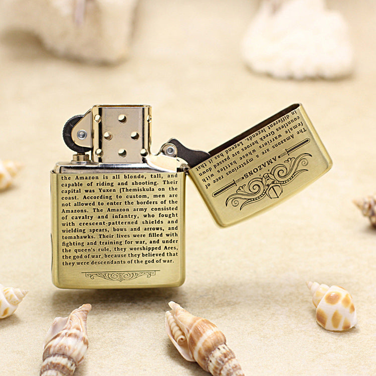 Zippo Antique Brass Deep Carved 3D Amazon Warrior Relief - CC120