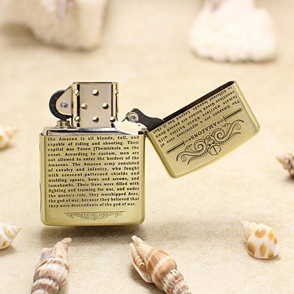 Zippo Antique Brass Deep Carved 3D Amazon Warrior Relief - CC120