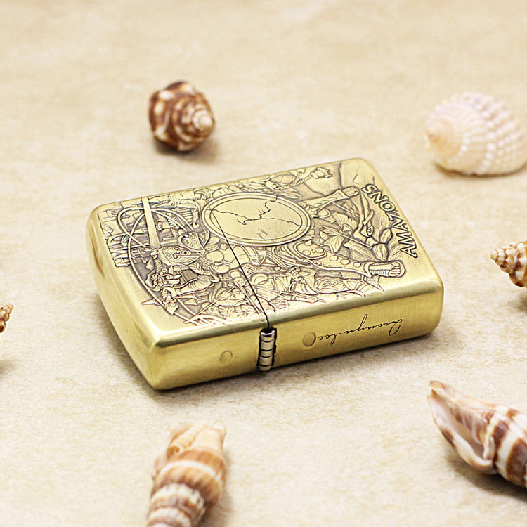Zippo Antique Brass Deep Carved 3D Amazon Warrior Relief - CC120