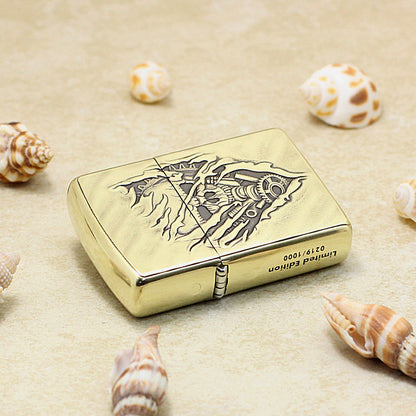 Zippo Antique Brass Deep Carved 3D Skull Tear and Gear - CC139