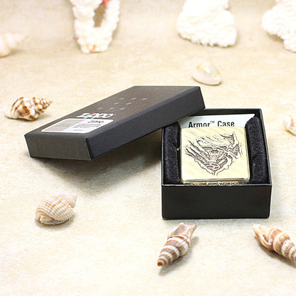 Zippo Antique Brass Deep Carved 3D Skull Tear and Gear - CC139