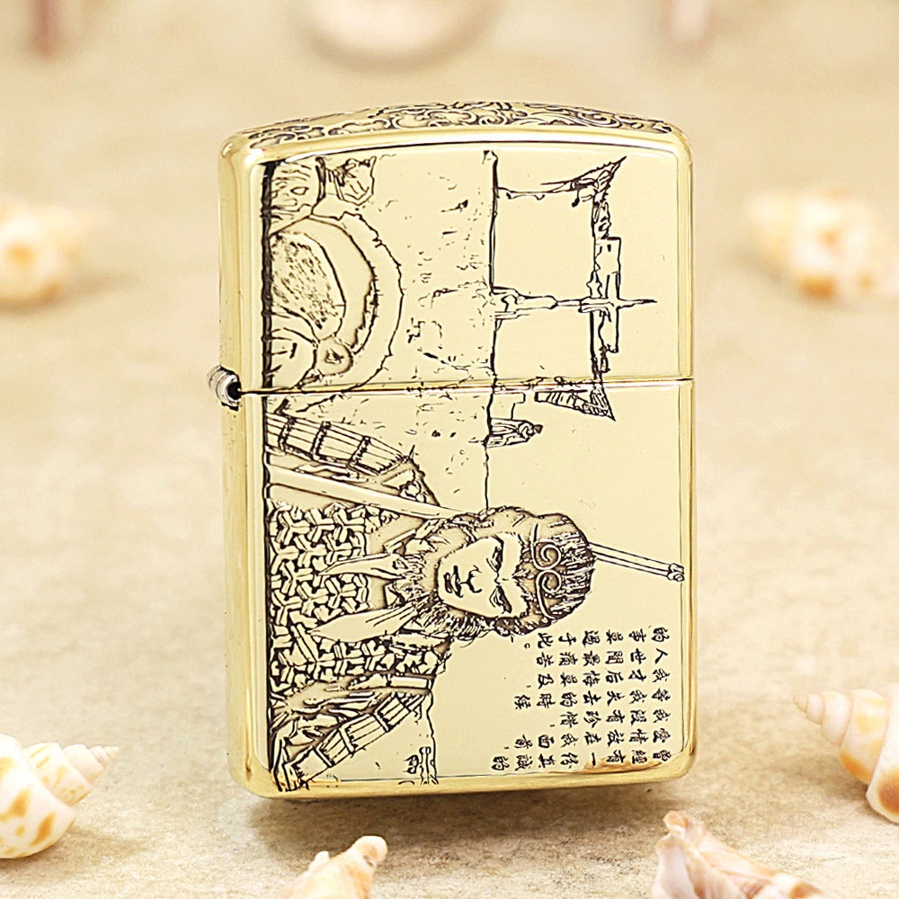 Zippo Antique Brass Deep Carved A Chinese Odyssey Monkey King Warrior - CC158
