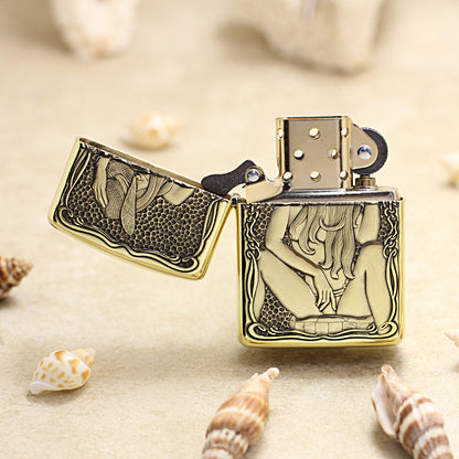 Zippo Antique Brass Deep Carved Cowgirl Pin-Up Relief - CC122