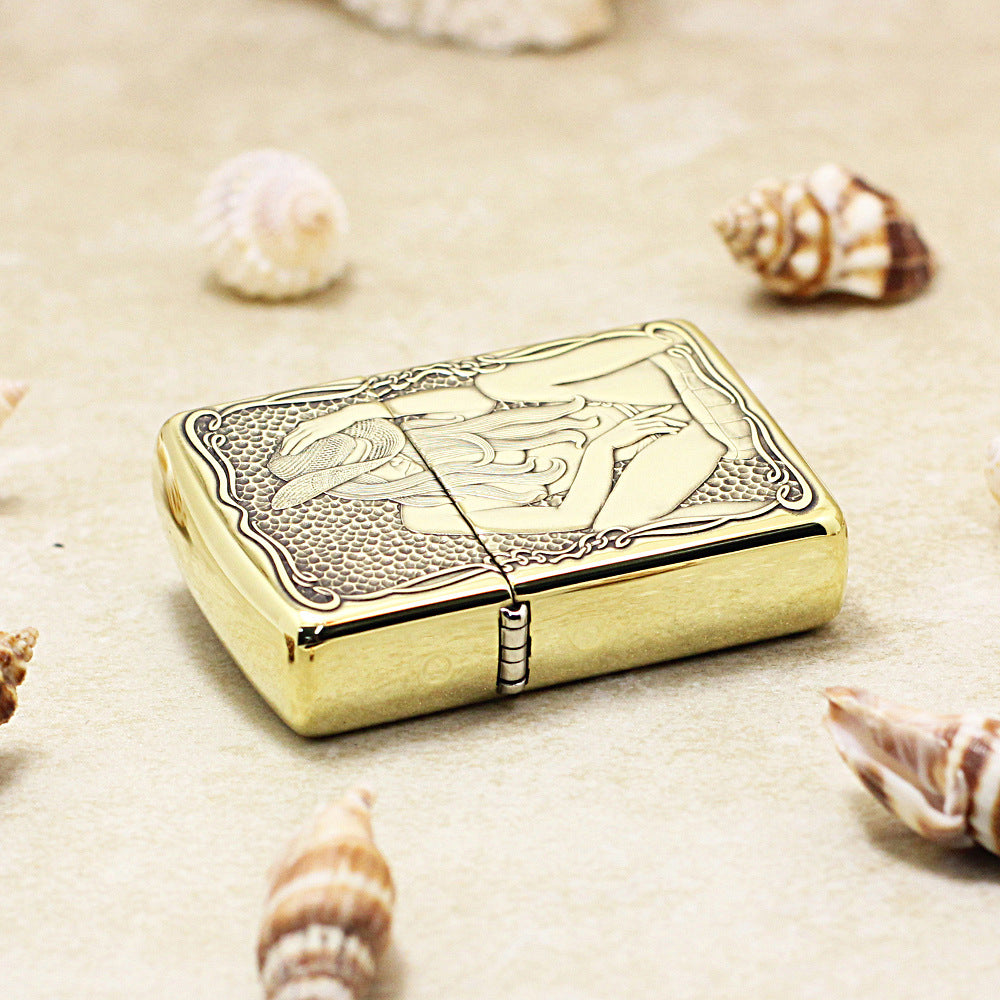 Zippo Antique Brass Deep Carved Cowgirl Pin-Up Relief - CC122