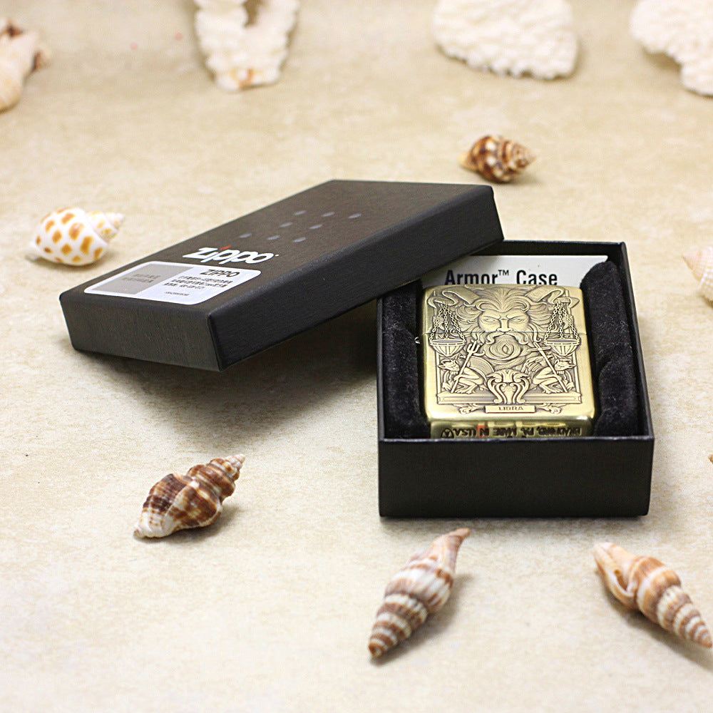 Zippo Antique Brass Deep Carved Dark Libra Zodiac Relief - CC128
