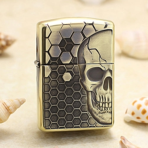 Zippo Antique Brass Deep Carved Honeycomb Half Skull - CC155