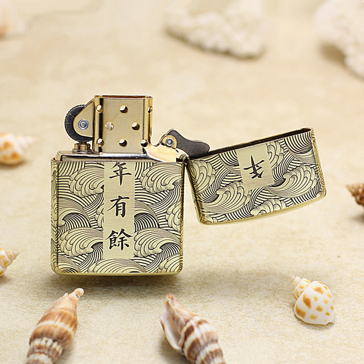 Zippo Antique Brass Deep Carved Koi Fish and Lotus Relief - CC142