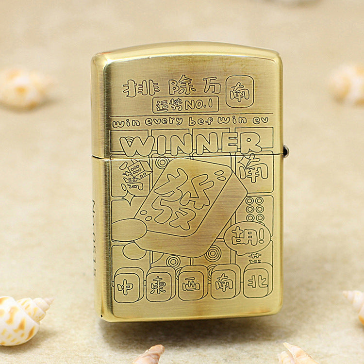 Zippo Antique Brass Deep Carved Mahjong Winner Relief - CC123