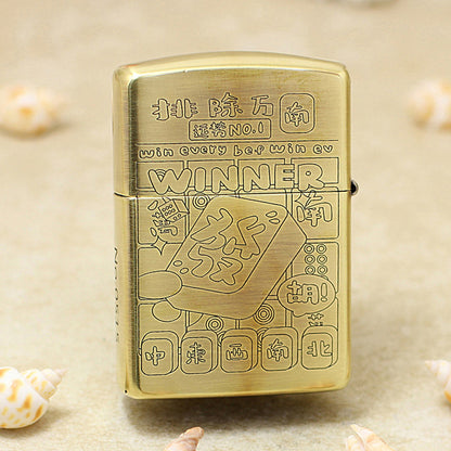 Zippo Antique Brass Deep Carved Mahjong Winner Relief - CC123
