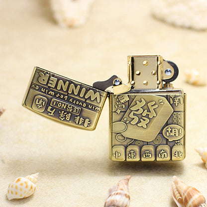 Zippo Antique Brass Deep Carved Mahjong Winner Relief - CC123
