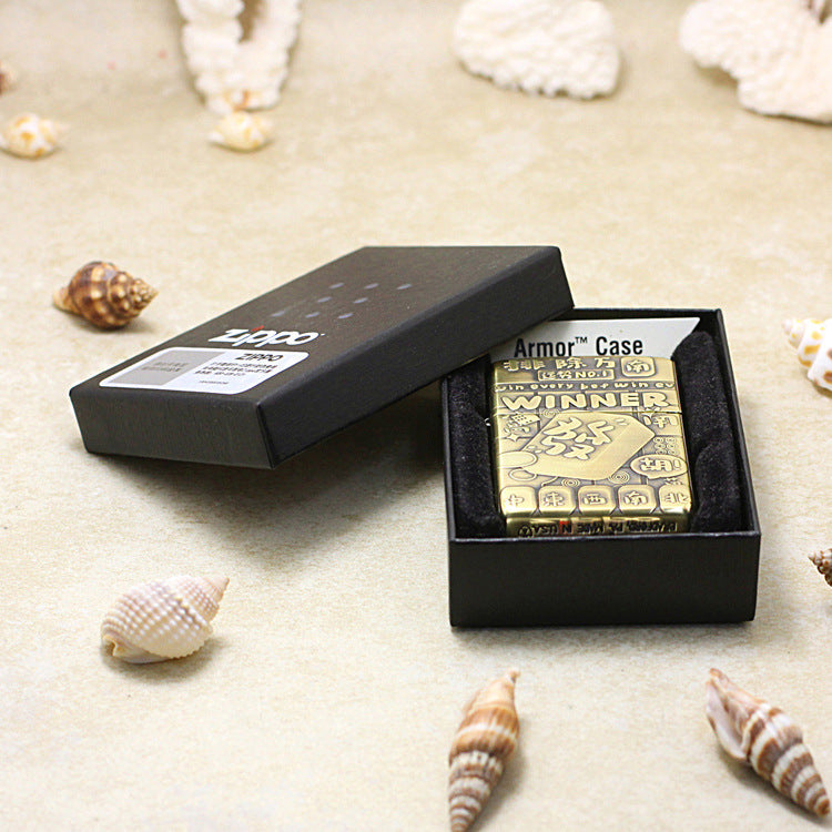 Zippo Antique Brass Deep Carved Mahjong Winner Relief - CC123
