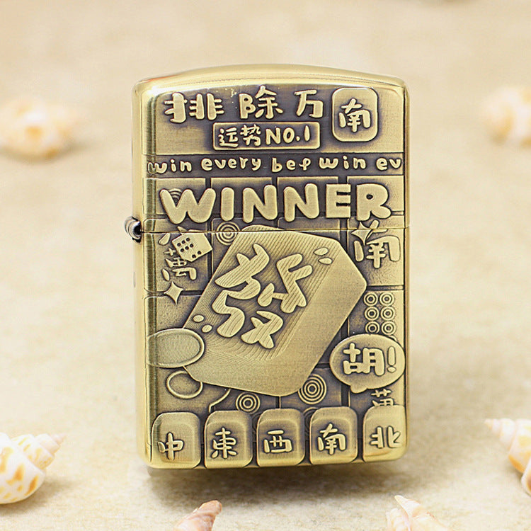 Zippo Antique Brass Deep Carved Mahjong Winner Relief - CC123