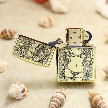 Zippo Antique Brass Deep Carved Skull Pin-Up Girl Character Series - CC153
