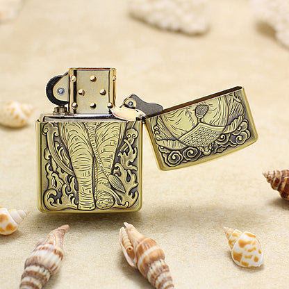 Zippo Antique Brass Deep Carved Mythical Elephant Relief - CC121