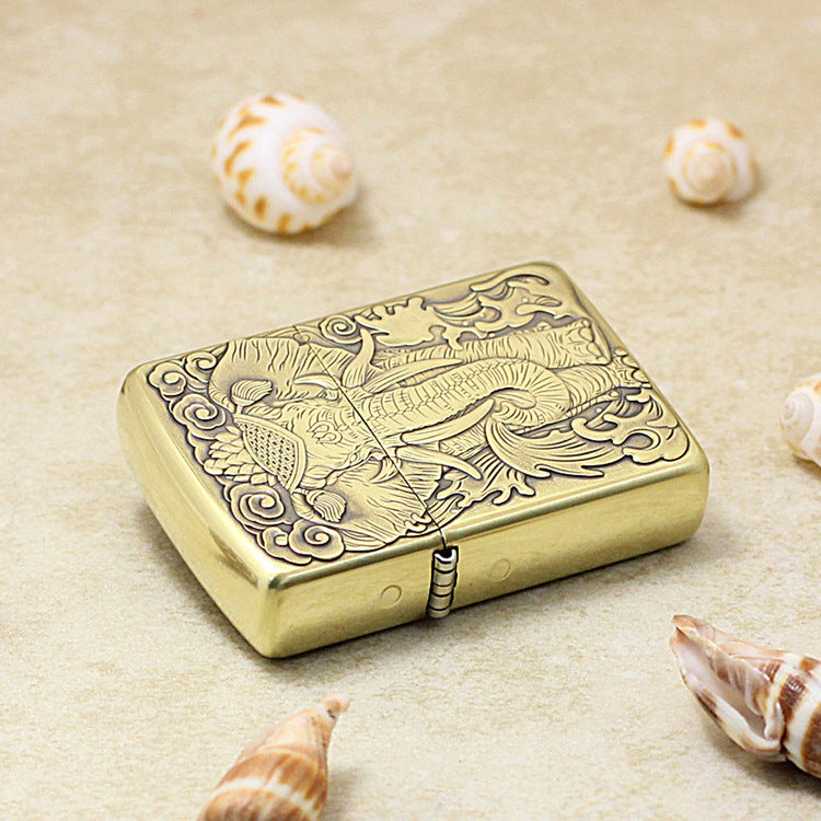 Zippo Antique Brass Deep Carved Mythical Elephant Relief - CC121