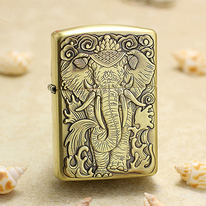 Zippo Antique Brass Deep Carved Mythical Elephant Relief - CC121