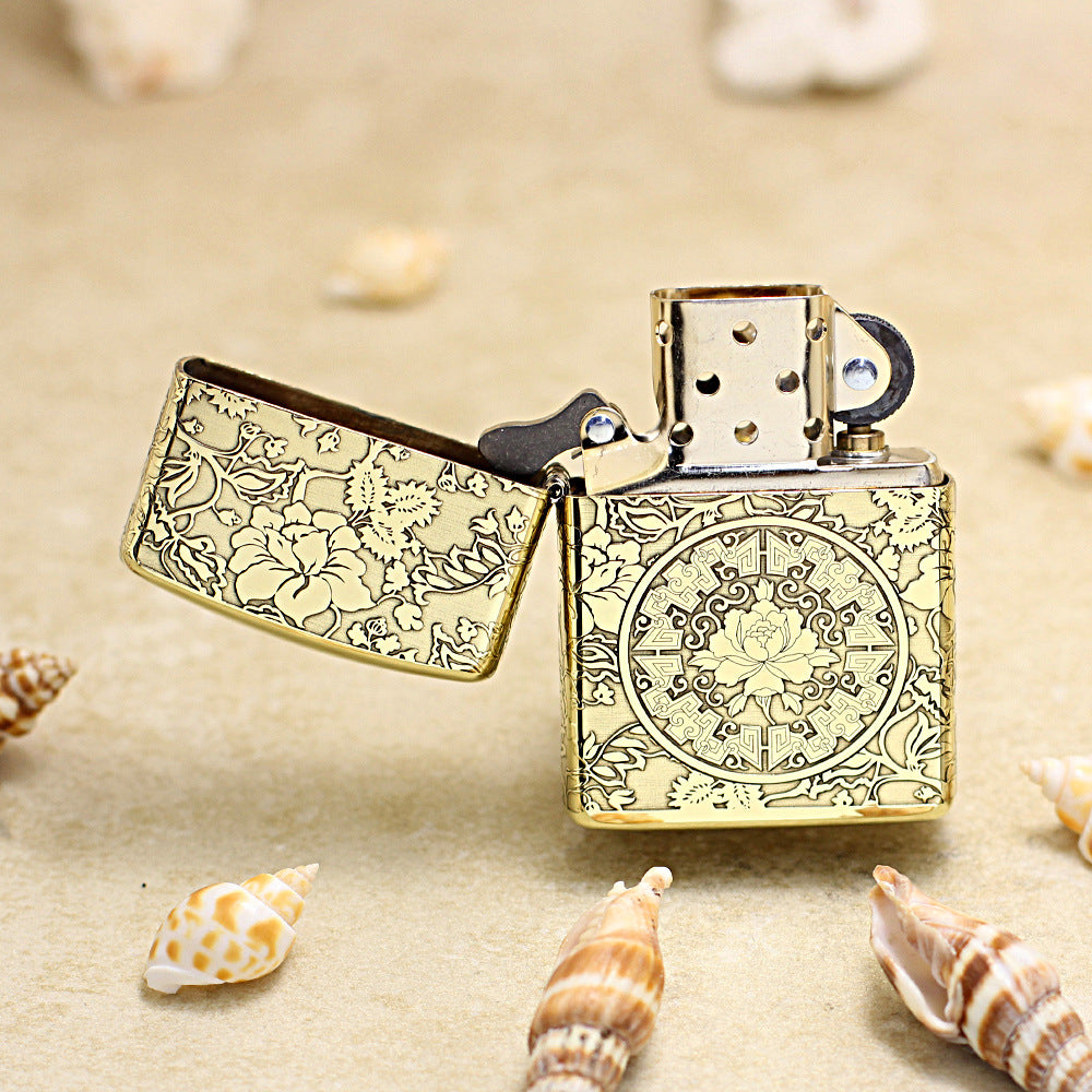 Zippo Antique Brass Deep Carved Peony Flower Wealth and Honor - CC161