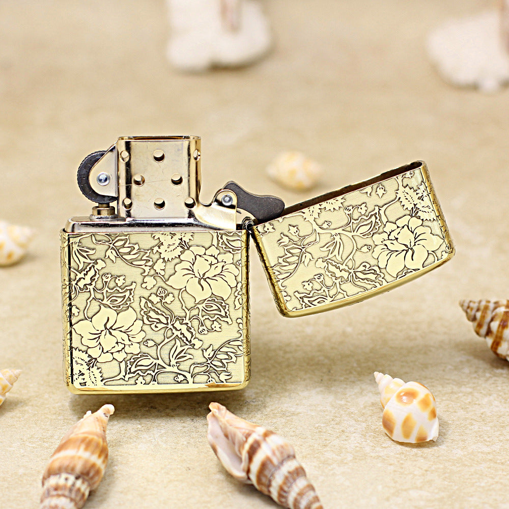 Zippo Antique Brass Deep Carved Peony Flower Wealth and Honor - CC161