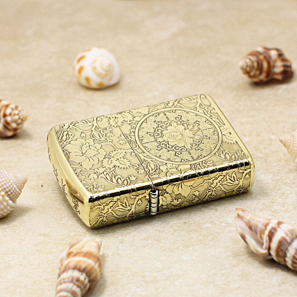 Zippo Antique Brass Deep Carved Peony Flower Wealth and Honor - CC161