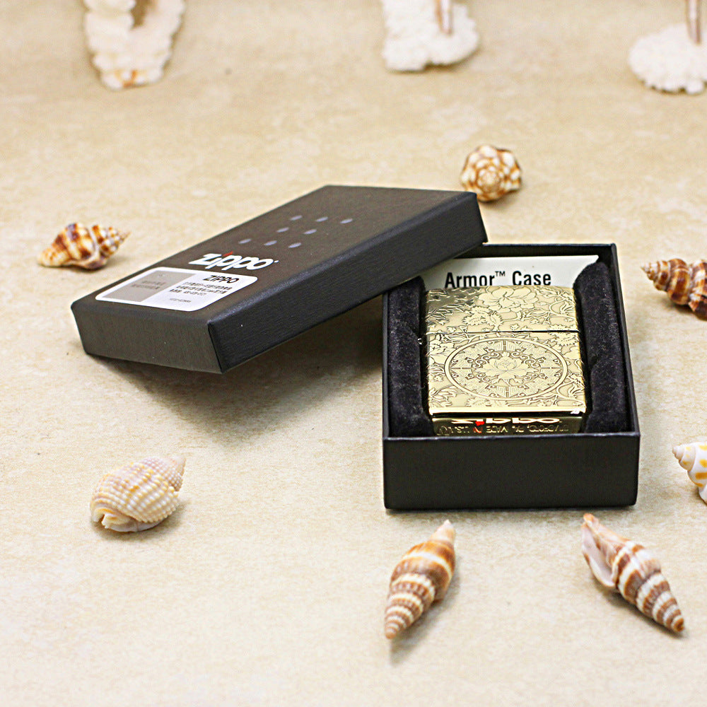 Zippo Antique Brass Deep Carved Peony Flower Wealth and Honor - CC161