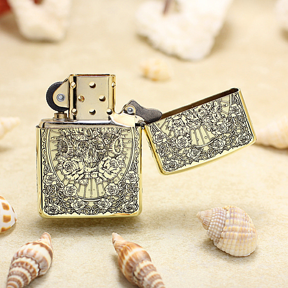 Zippo Antique Brass Deep Carved Skull Pin-Up Girl Character Series - CC153