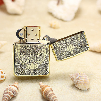 Zippo Antique Brass Deep Carved Skull Pin-Up Girl Character Series - CC153